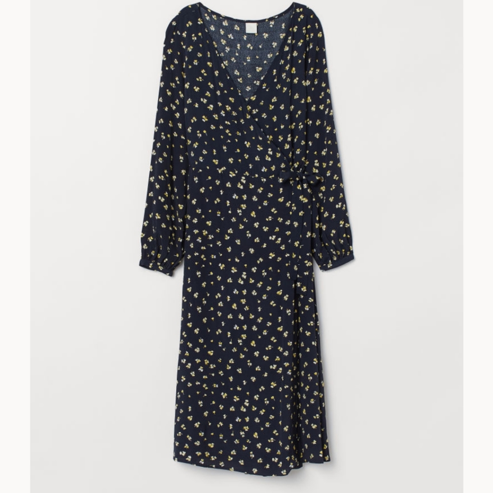 H&M navy floral wrap dress